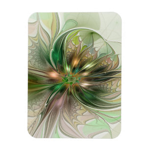 Colourful Fantasy Modern Abstract Fractal Flower Magnet