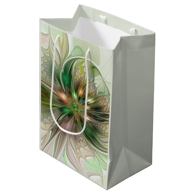 Colourful Fantasy Modern Abstract Fractal Flower Medium Gift Bag (Front Angled)