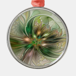 Colourful Fantasy Modern Abstract Fractal Flower Metal Ornament
