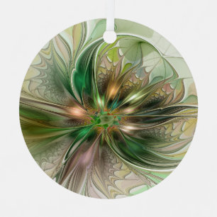 Colourful Fantasy Modern Abstract Fractal Flower Metal Ornament