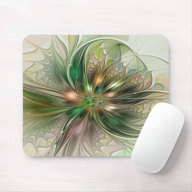 Colourful Fantasy Modern Abstract Fractal Flower Mouse Pad (With Mouse)