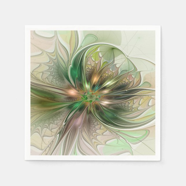 Colourful Fantasy Modern Abstract Fractal Flower Napkin (Front)