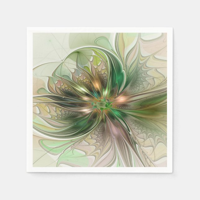 Colourful Fantasy Modern Abstract Fractal Flower Napkin (Front)