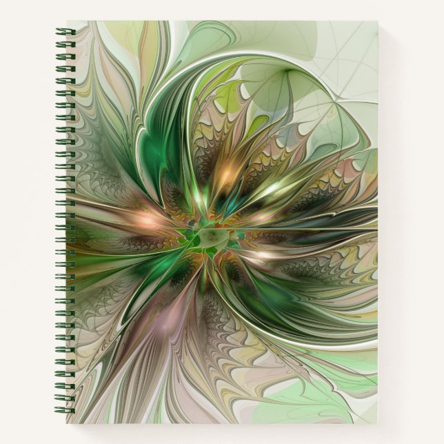 Colourful Fantasy Modern Abstract Fractal Flower Notebook (Front)