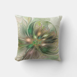Colourful Fantasy Modern Abstract Fractal Flower Outdoor Pillow