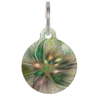 Colourful Fantasy Modern Abstract Fractal Flower Pet Tag