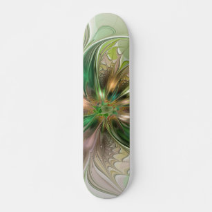 Colourful Fantasy Modern Abstract Fractal Flower Skateboard