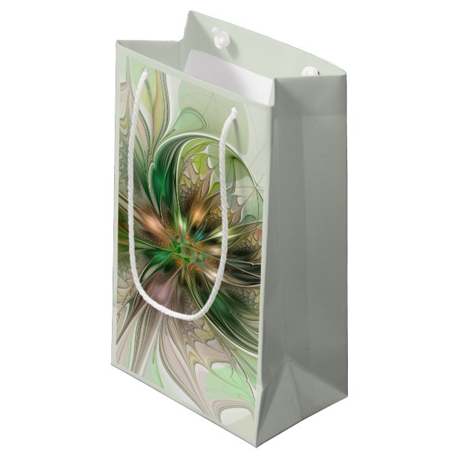 Colourful Fantasy Modern Abstract Fractal Flower Small Gift Bag (Front Angled)