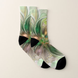 Colourful Fantasy Modern Abstract Fractal Flower Socks