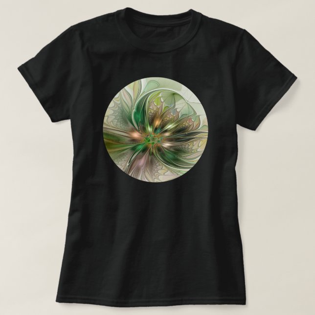 Colourful Fantasy Modern Abstract Fractal Flower T-Shirt (Design Front)
