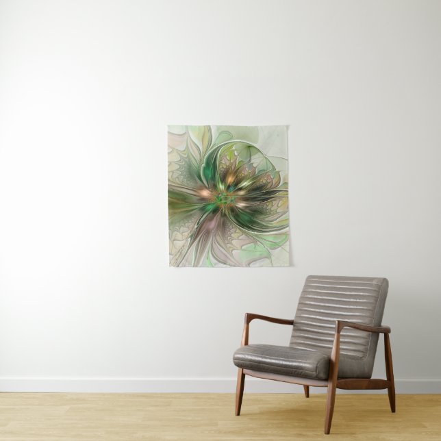 Colourful Fantasy Modern Abstract Fractal Flower Tapestry (In Situ)