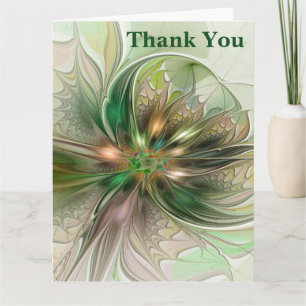 Colourful Fantasy Modern Abstract Fractal Flower Thank You Card
