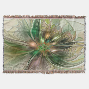 Colourful Fantasy Modern Abstract Fractal Flower Throw Blanket