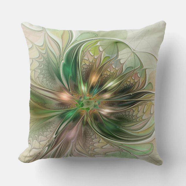 Colourful Fantasy Modern Abstract Fractal Flower Throw Pillow (Front)