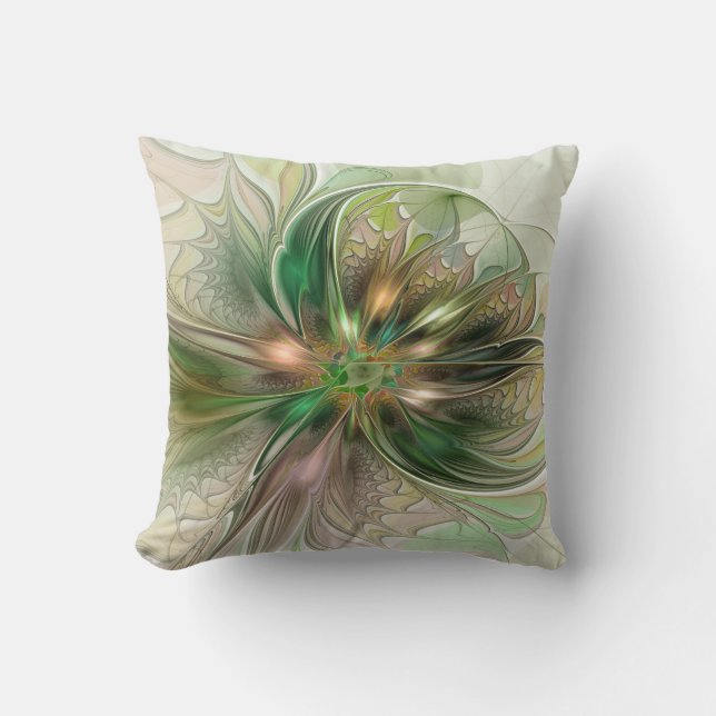 Colourful Fantasy Modern Abstract Fractal Flower Throw Pillow (Front)