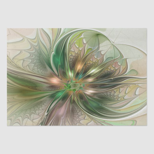 Colourful Fantasy Modern Abstract Fractal Flower Tissue Paper (Front)