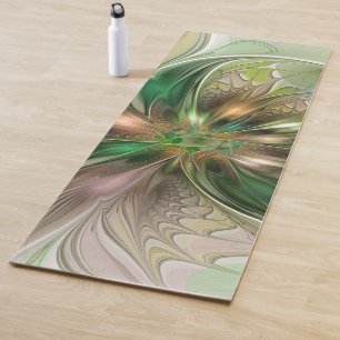 Colourful Fantasy Modern Abstract Fractal Flower Yoga Mat