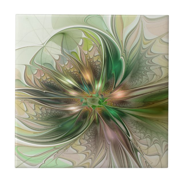 Colourful Fantasy Modern Abstract Fractal Tile (Front)
