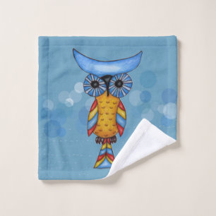 Colourful Fantasy Owl Blue Head Eyes on Circles Wash Cloth