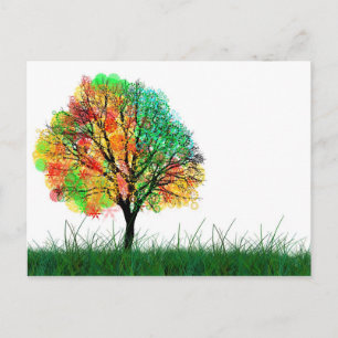 Colourful Fantasy Tree Illustration Postcard