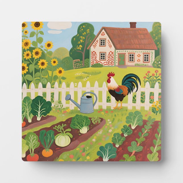 Colourful Farm Garden Rooster Plaque (Front)