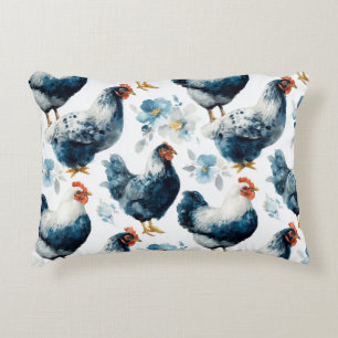 Colourful Farm Rooster And Hens  Accent Pillow