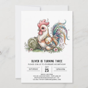 Colourful Farm Rooster Birthday Invitation
