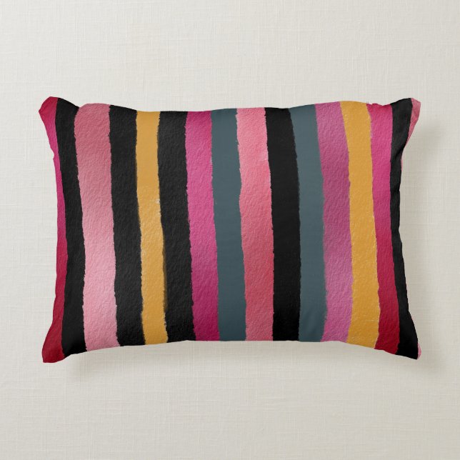 Colourful Farmhouse Stripes Accent Pillow (Front)