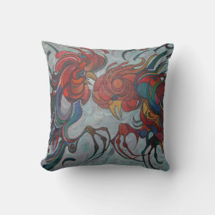 Colourful Farmyard Roosters Throw Pillow