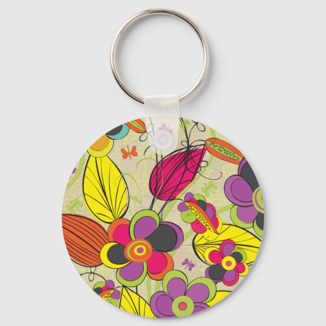 Colourful Fashion Floral Design Keychain (Front)
