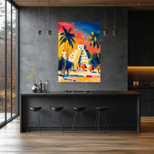 Colourful Fauvist Chichen Itza Pyramid Art