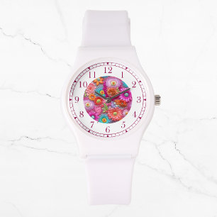 Colourful Faux Embroidered Floral Elegant Womans Watch