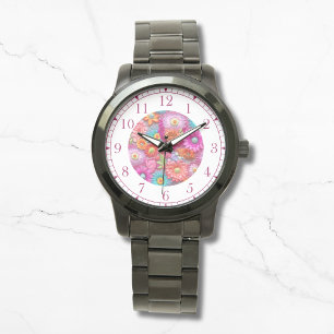 Colourful Faux Embroidered Floral Elegant Womans Watch