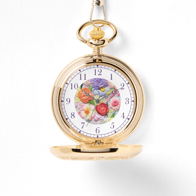 Colourful Faux Embroidered Floral Stylish Womans Watch (Front)
