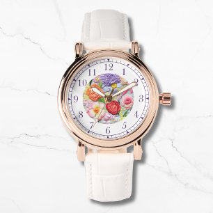 Colourful Faux Embroidered Floral Stylish Womans Watch