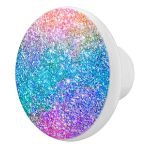 Colourful faux glitter background ceramic knob