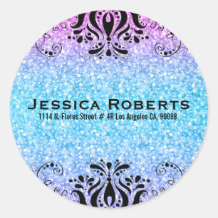 Colourful Faux Glitter & Black Lace Classic Round Sticker