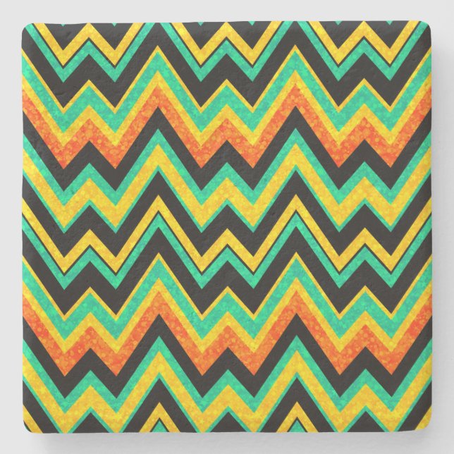 Colourful faux glitter chevron zigzag geometric pa stone coaster (Front)