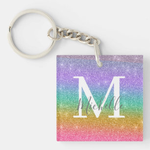 Colourful Faux Glitter Personalized Monogram Name Keychain