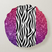 Colourful Faux Glitter Zebra Print Throw Pillow