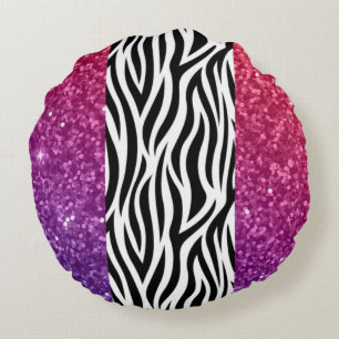 Colourful Faux Glitter Zebra Print Throw Pillow
