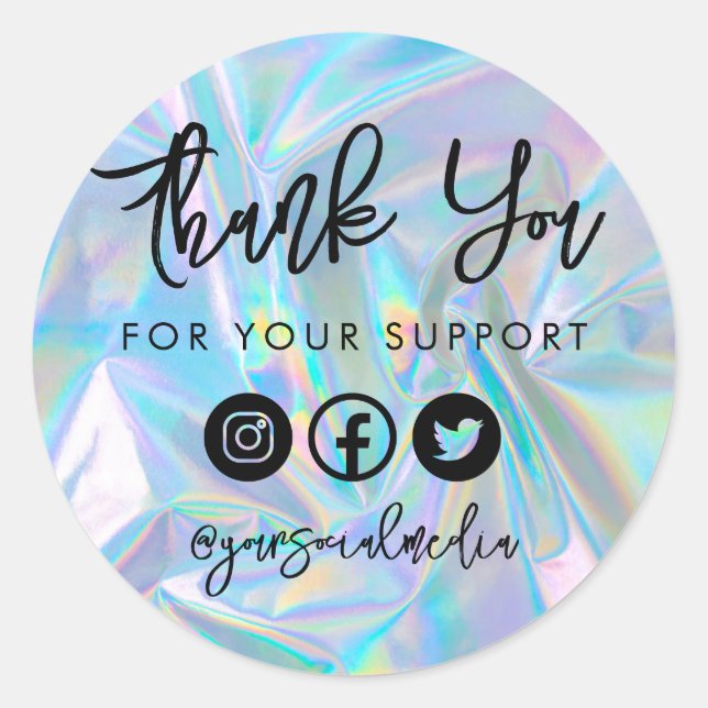 Colourful Faux Holo Trendy Thank You Classic Round Classic Round Sticker (Front)