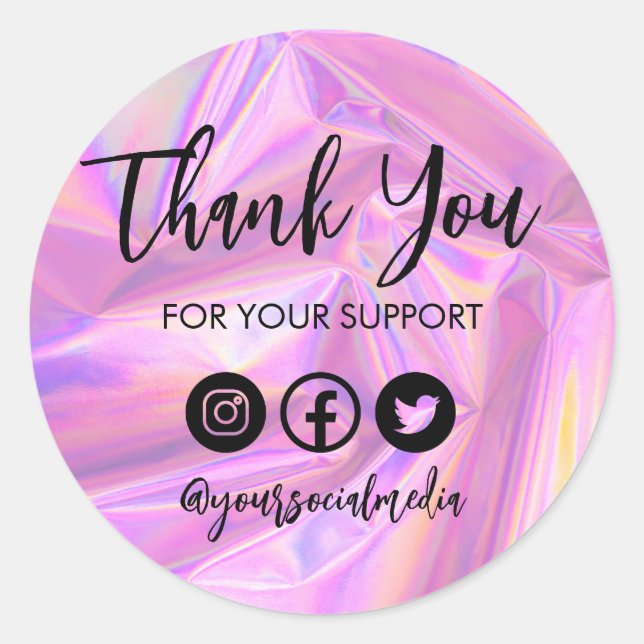 Colourful faux Holo Trendy Thank You Media Insert Classic Round Sticker (Front)