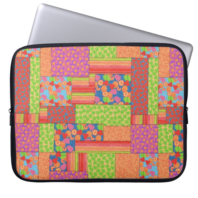 Colourful Faux Patchwork of Summer Fruits Patterns Laptop Sleeve (Front)