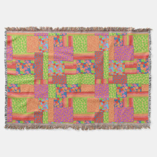 Colourful Faux Patchwork of Summer Fruits Patterns Throw Blanket