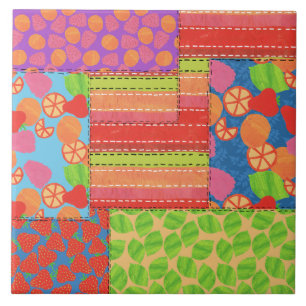 Colourful Faux Patchwork of Summer Fruits Patterns Tile