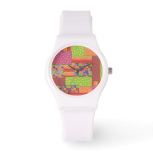 Colourful Faux Patchwork of Summer Fruits Patterns Watch