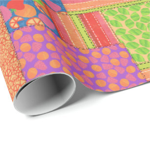 Colourful Faux Patchwork of Summer Fruits Patterns Wrapping Paper
