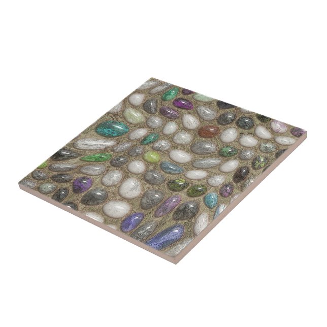 Colourful Faux Shiny 3D River Rock Stones Pattern Tile (Side)