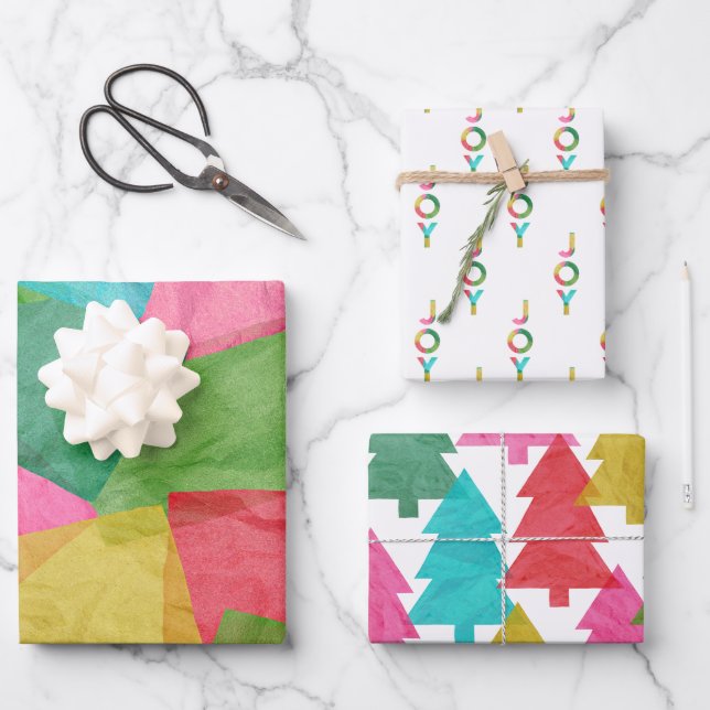 Colourful Faux Tissue Paper Art Christmas (Front)